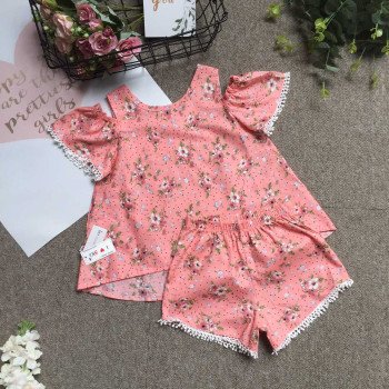 Bộ hoa thô bé gái tay viền ren size 4 -8